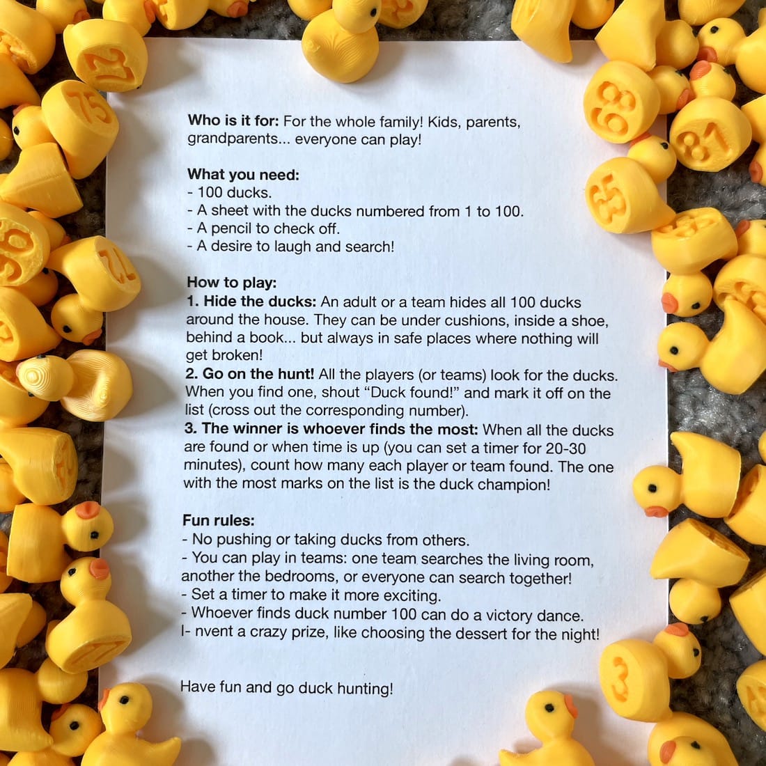 Juego de 100 Patitos Amarillos - Búsqueda en Familia y Team-Building para todas las edades