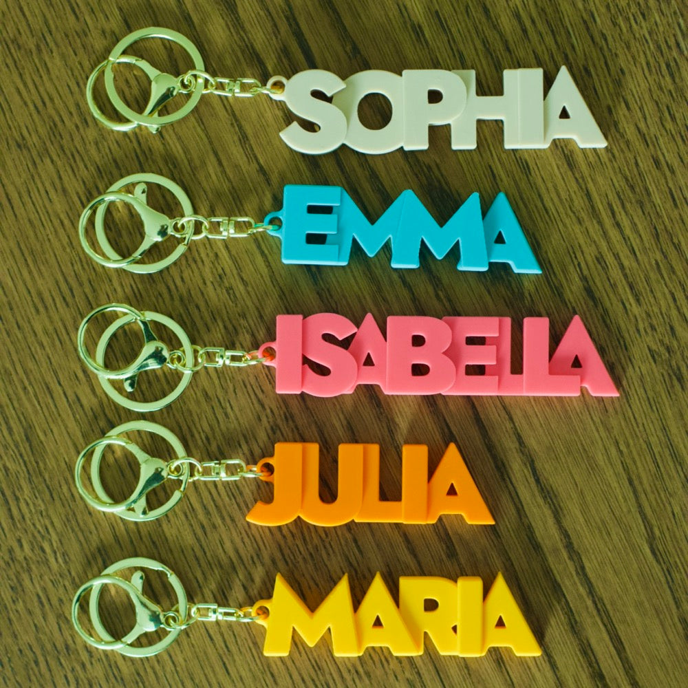 Llavero Personalizado con Nombre, Adorno para Bolso o Mochila, Colores Pastel — Regalo para Boda / Comunión