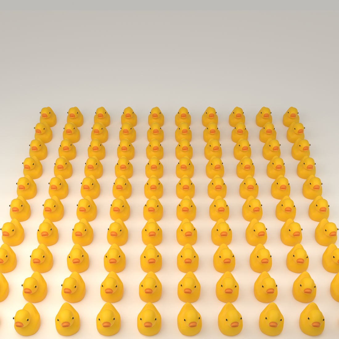 One hundred tiny yellow numbered hunt ducks arranged in a grid, numbers 1 to 100