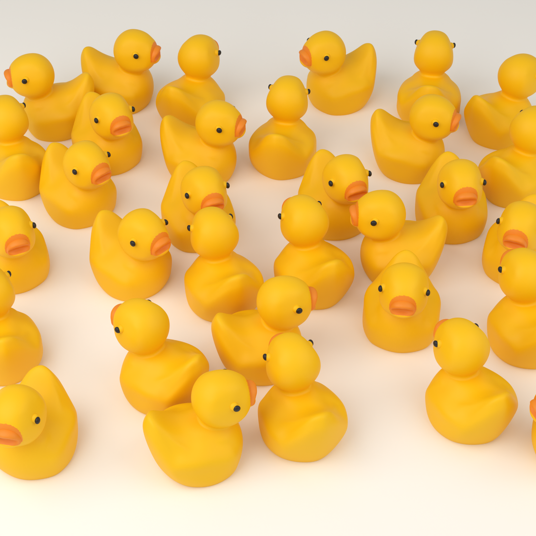 A pile of small yellow numbered hunt ducks ready to hide for a party
