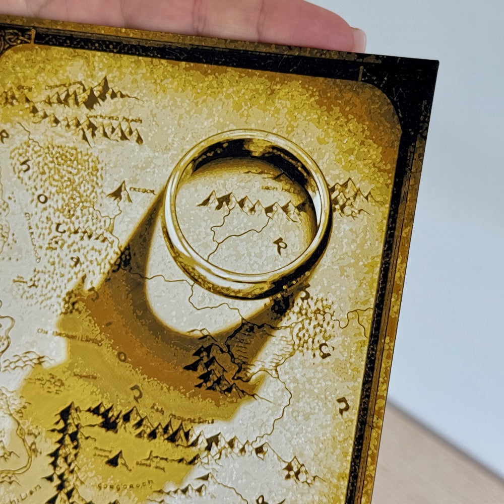 Arte de Pared “El Señor de los Anillos” Impreso en 3D — Sombra del Anillo Único, Torre de Sauron, Mapa de la Tierra Media — Decoración Fantástica de Tolkien
