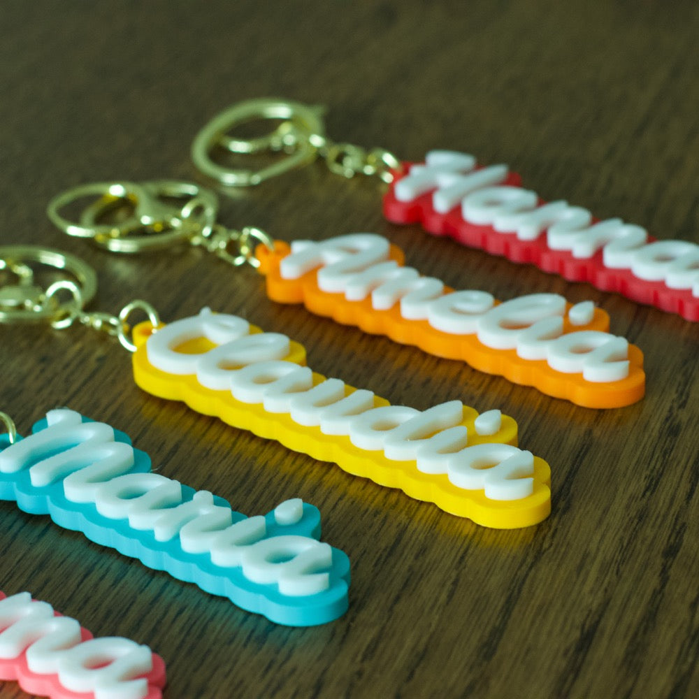 Llavero Personalizado con Nombre, Adorno para Bolso o Mochila, Colores Pastel — Regalo para Boda / Comunión