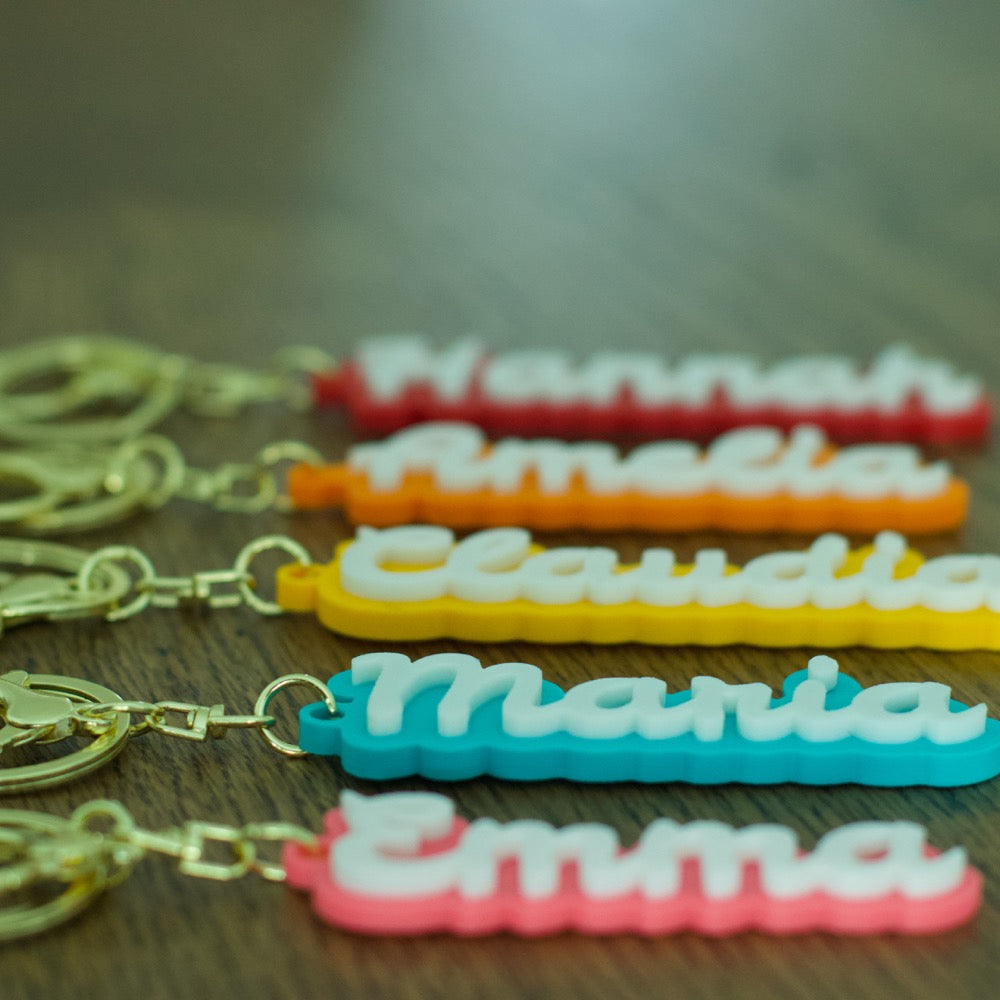 Llavero Personalizado con Nombre, Adorno para Bolso o Mochila, Colores Pastel — Regalo para Boda / Comunión
